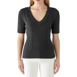 Old Navy Sweater Womens Size S Dark Grey Cable Knit Short Sleeve V-Neck Casual